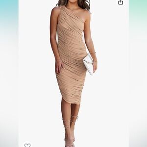 PrettyGarden Nude One Shoulder Ruched Bodycon Dress